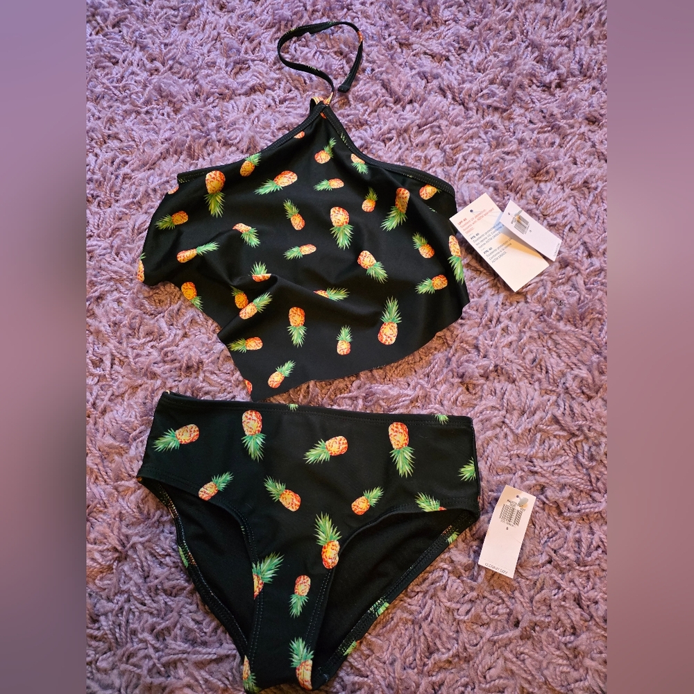 Old Navy Black/ Pineapple Print Bikini Girls Size Small(6-7)